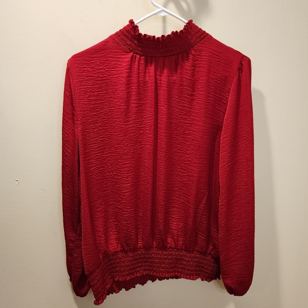 Alex & Lili Elegant Red Blouse with Smocked Details Size L